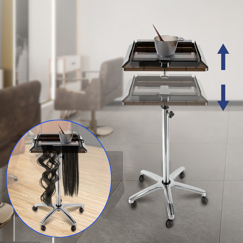 Rolling Salon Hair Extension Tool Cart with Adjustable Height and Large Storage Tray