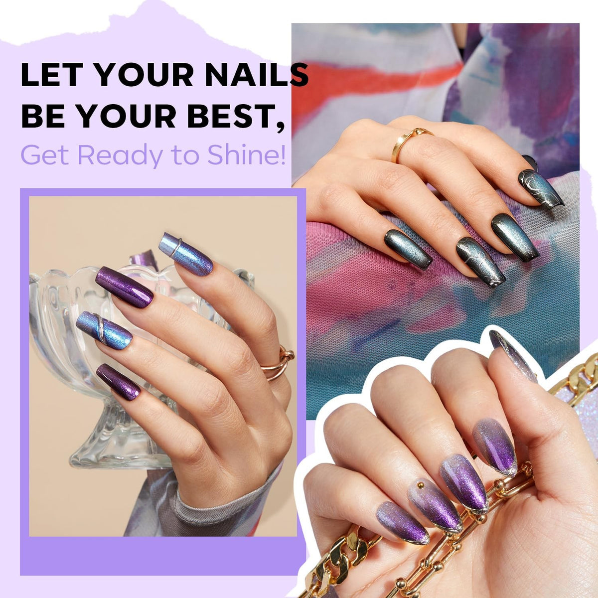 Quick Dry Holographic Nail Polish Set - 6 Vibrant Aurora Colors
