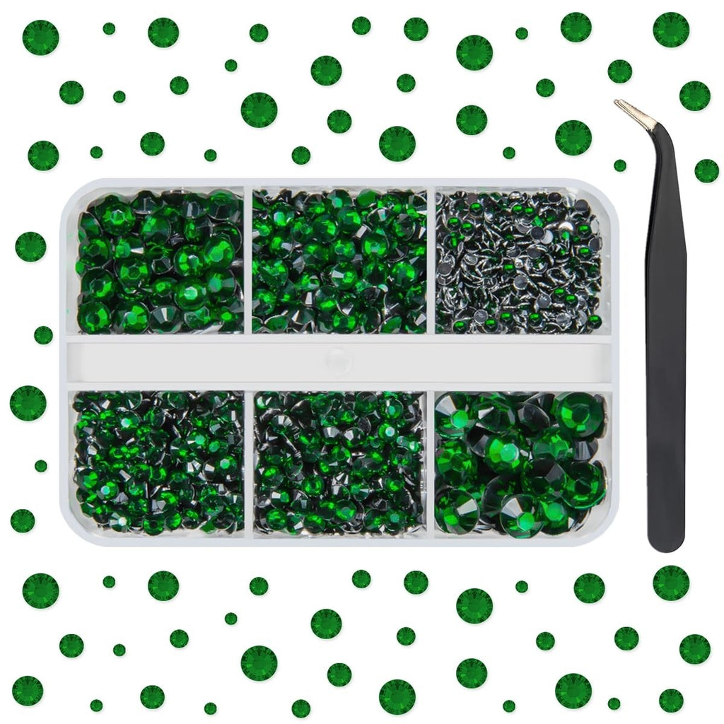 Emerald Green Resin Rhinestones for Crafts - Flatback Gems, 2-6mm, Pack of 5 Sizes