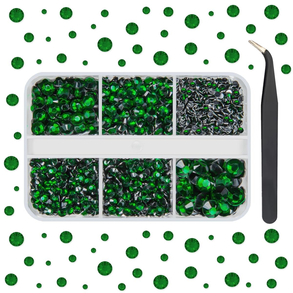 Emerald Green Resin Rhinestones for Crafts - Flatback Gems, 2-6mm, Pack of 5 Sizes