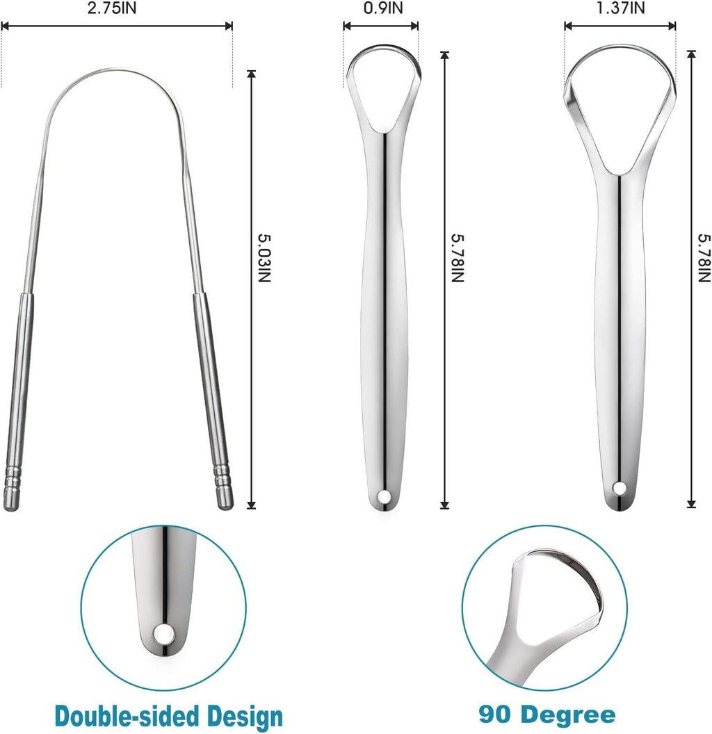 Stainless Steel Tongue Scrapers Set - 3 Pack for Oral Hygiene & Fresh Breath