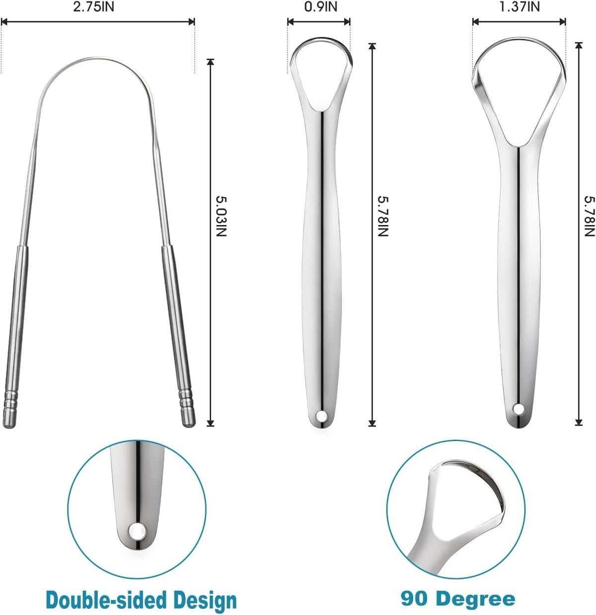 Stainless Steel Tongue Scrapers Set - 3 Pack for Oral Hygiene & Fresh Breath