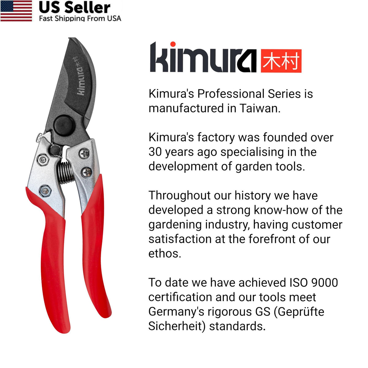 Heavy Duty Pruning Shears - 8 Inch Japanese SK5 Steel Garden Clippers
