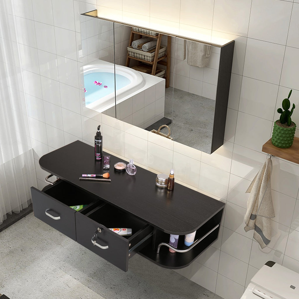 Wall Mounted Salon Station with 2 Drawers and 5 Tool Holders - Black