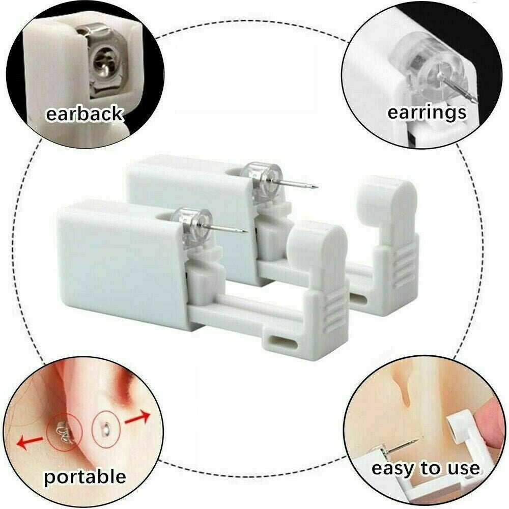 Disposable Nose Piercing Kit - Silver Ear Stud Gun, Safe One-Time Use