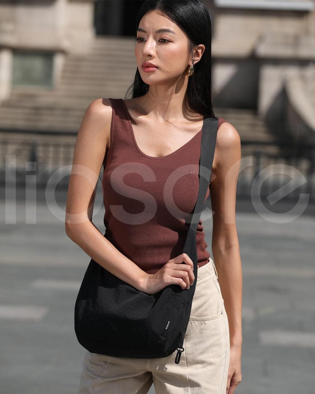 Medium Crossbody Crescent Bag for Women Men with Zippers - Unisex Hobo Bag