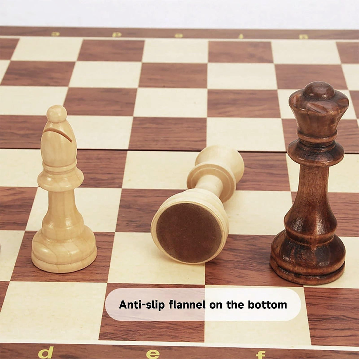 15-Inch Folding Walnut Chess Set with Storage and Travel Case
