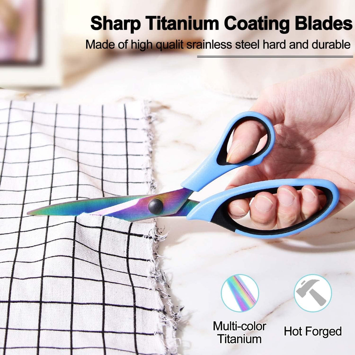 All Purpose Scissors 3 Pack - Ultra Sharp Titanium Blades, Comfort Grip