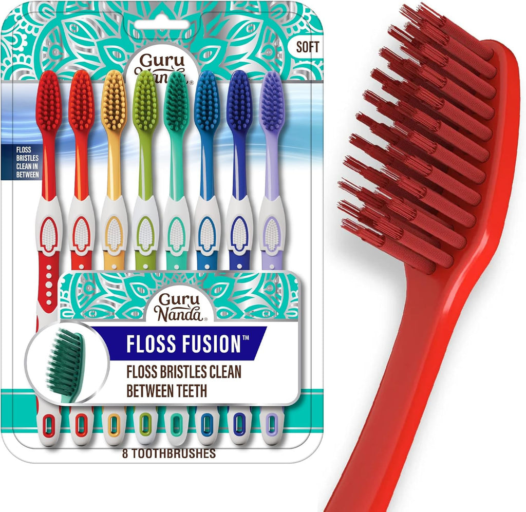 Adult Soft Toothbrush with Floss Fusion Design - 8 Pack