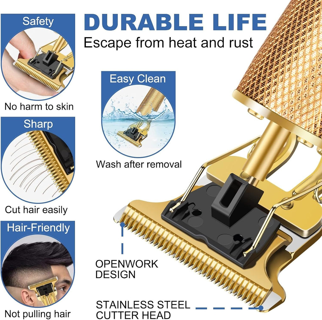Gold Hair Clipper with Powerful Motor, 4 Guide Combs & Quiet Operation