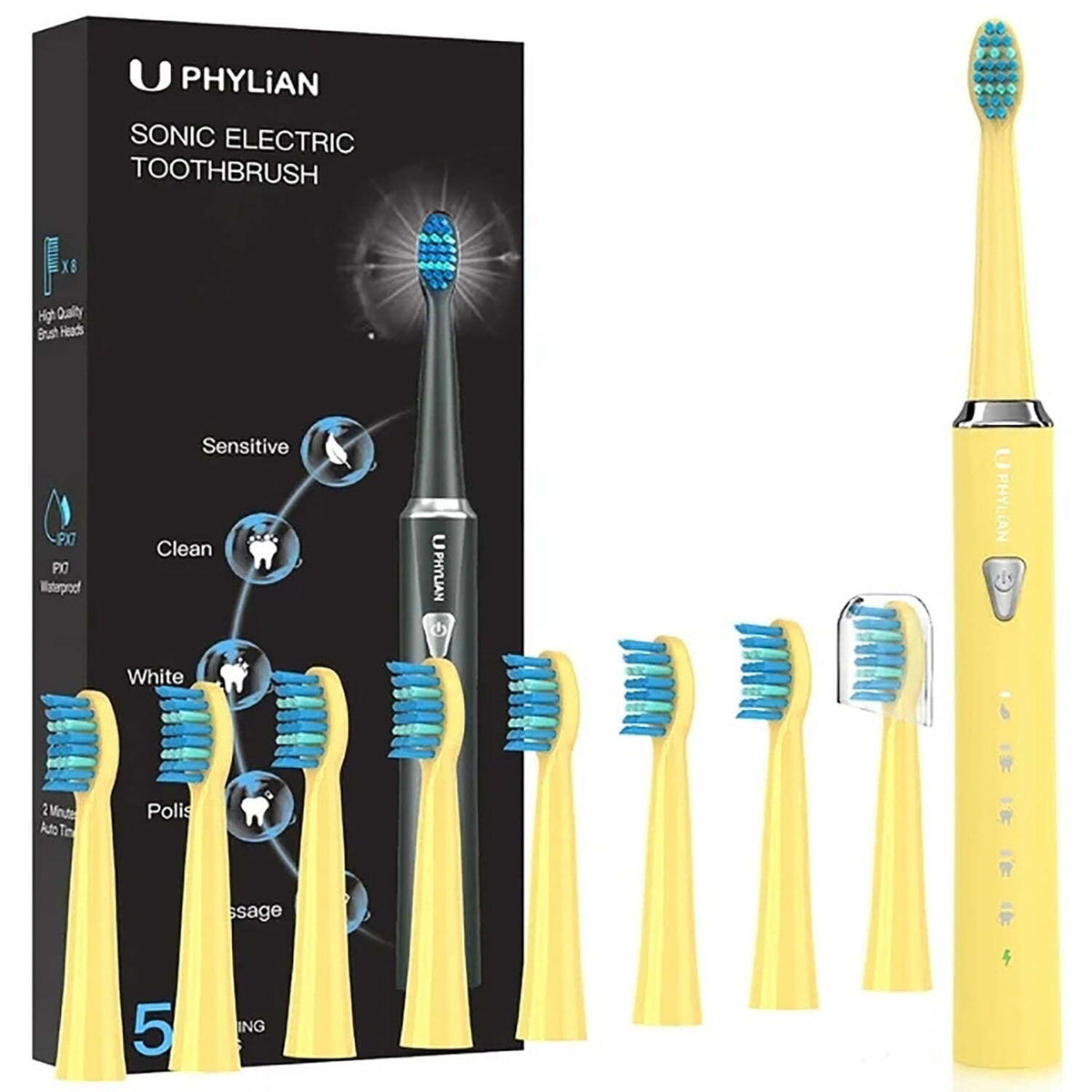Rechargeable Electric Toothbrush for Adults with 8 Brush Heads and 5 Modes