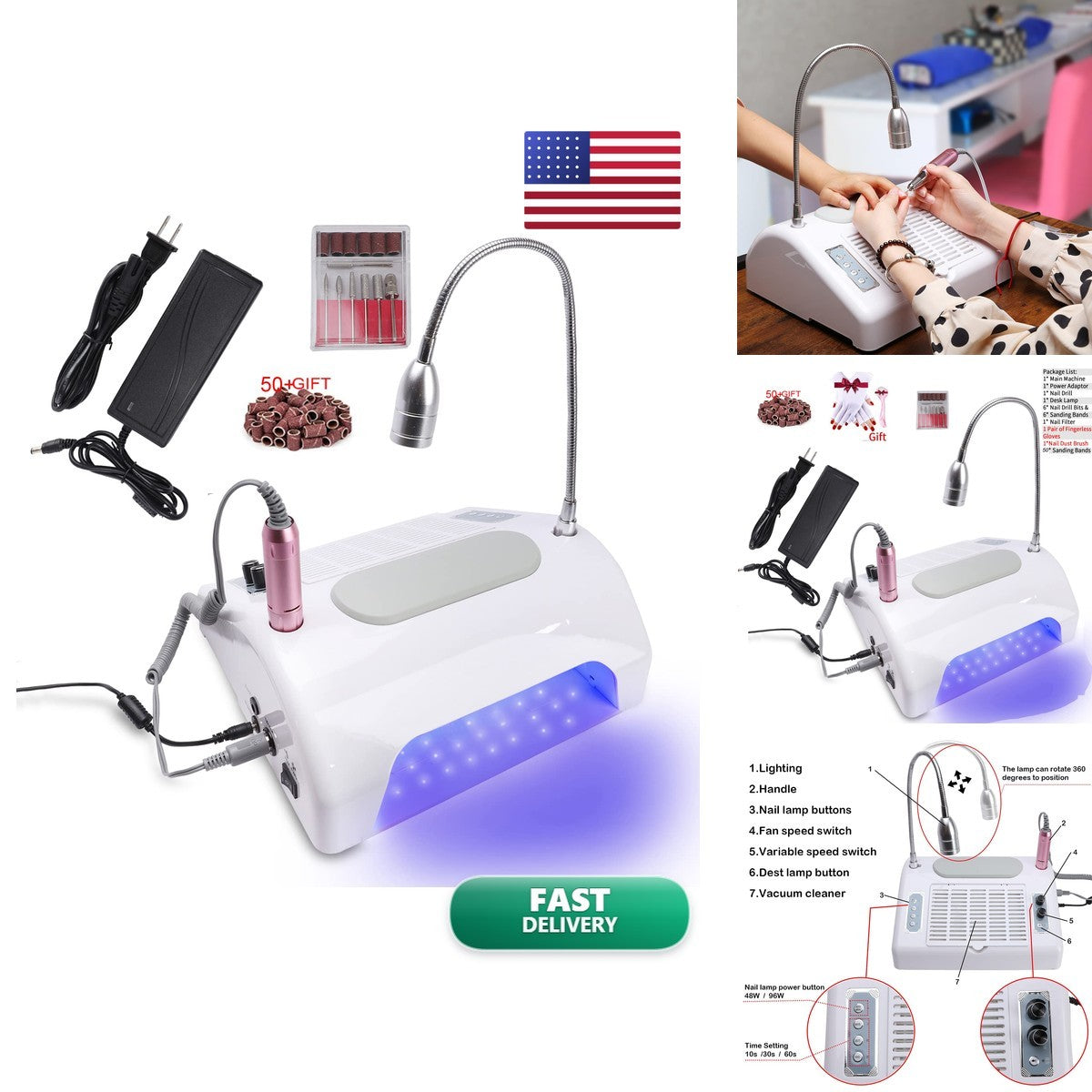 Oskade 40W Nail Dust Collector & UV LED Lamp - Multi-Function Nail Art Station