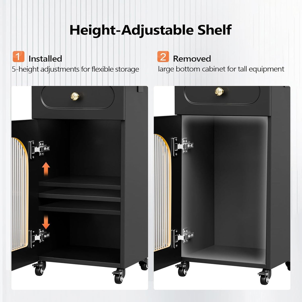 Salon Trolley Cart with Glass Door, Mobile Storage Cabinet with Wheels