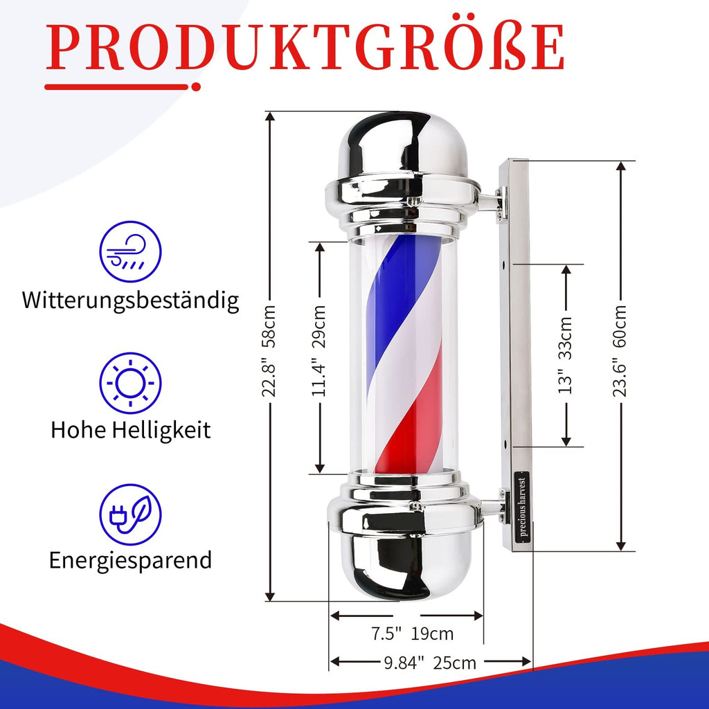 22.8 Inch LED Illuminated Barber Pole Sign with Rotating Stripe