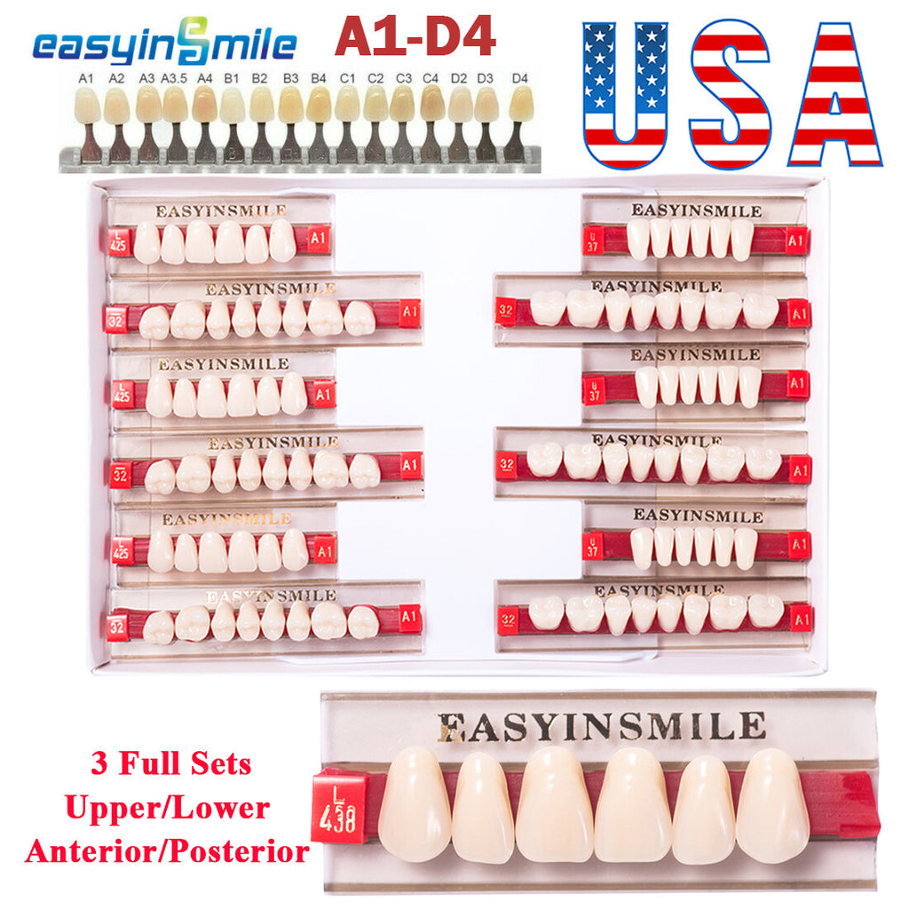Dental Acrylic Resin Denture Teeth Full Set for Upper & Lower - Shade A1/A2/A3