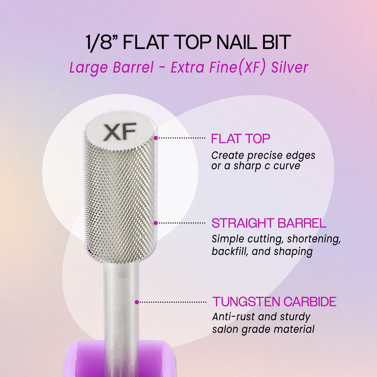 Nail Drill Bit Flat Top Large Barrel Carbide Bit 1/8 Inch Shank Extra Fine