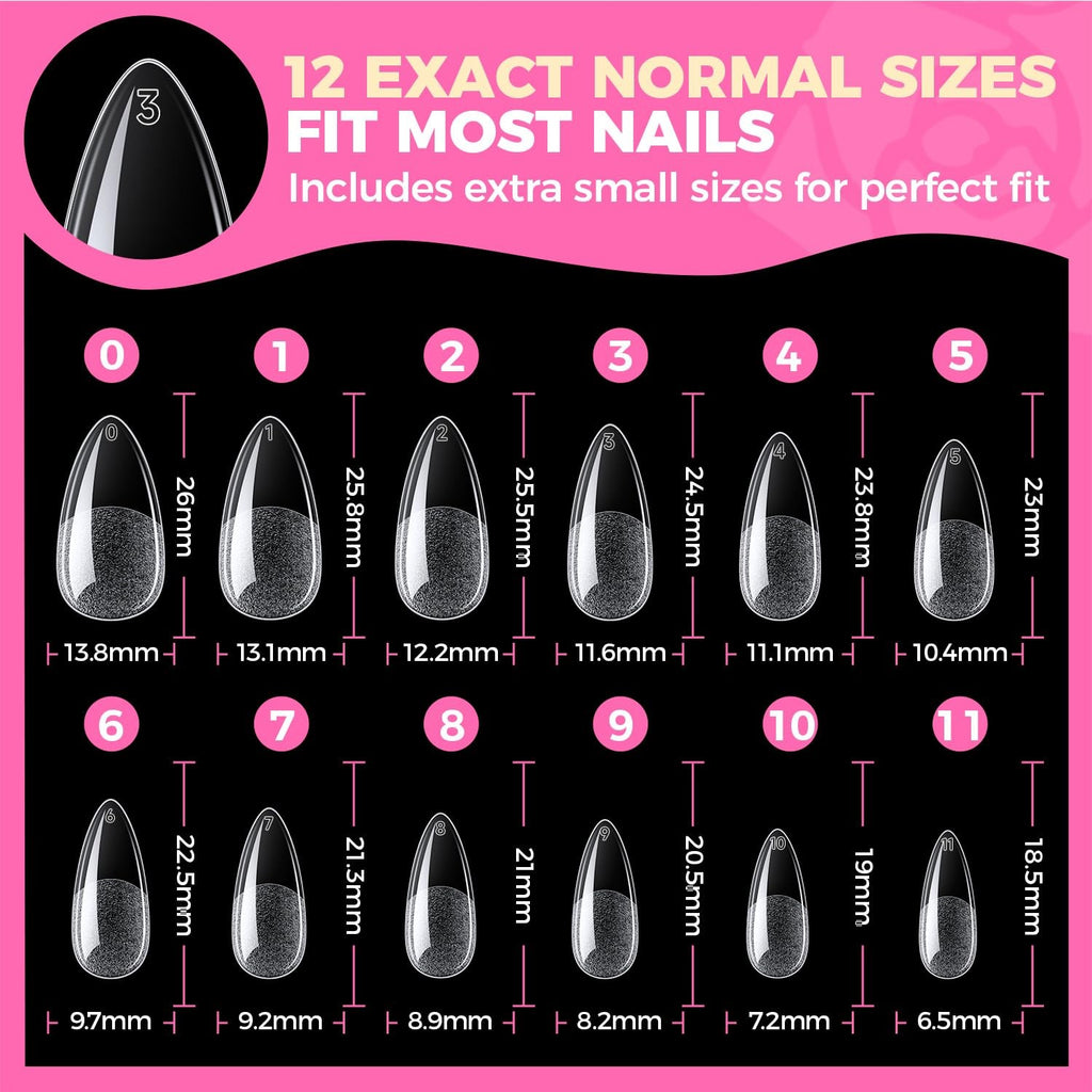 Almond Gel Nail Tips 504PCS - Clear Full Cover Press On Nails for DIY Manicure