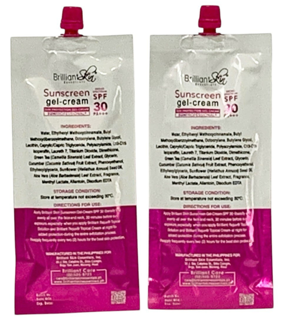 SPF30 Sunscreen Gel-Cream Set - Broad Spectrum Hydrating Face Sunblock, Sachet Pack of 2