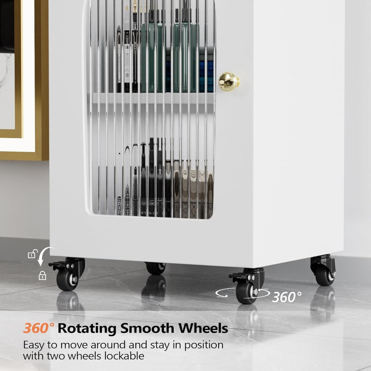 Salon Trolley Cart with Glass Door & Adjustable Shelves for Barber & Beauty Spa