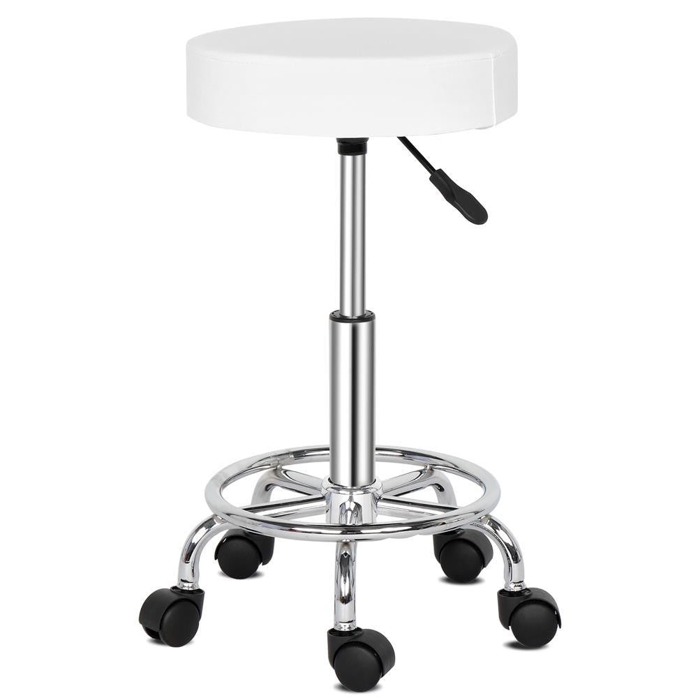 Adjustable Height Swivel Salon & Spa Stool with Wheels - White