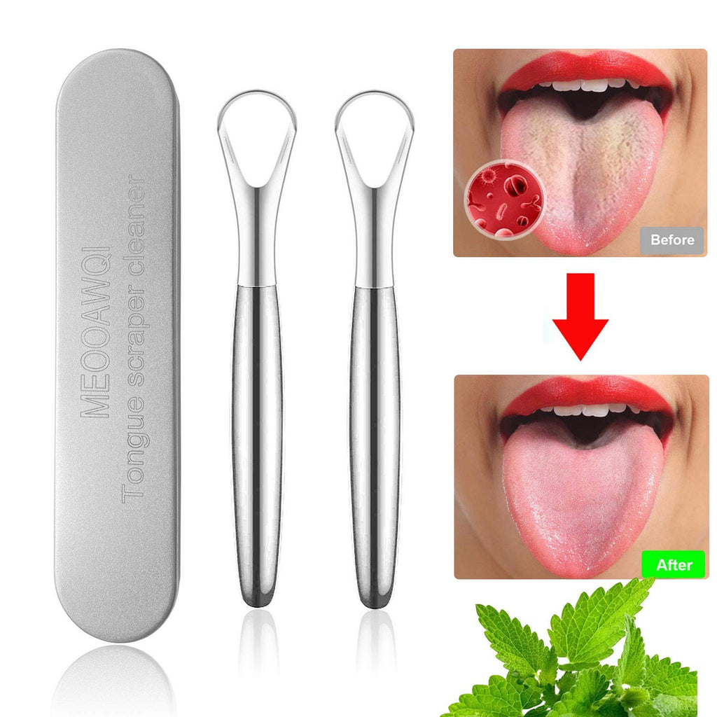 Stainless Steel Tongue Scraper 2 Pack for Bad Breath & Oral Hygiene