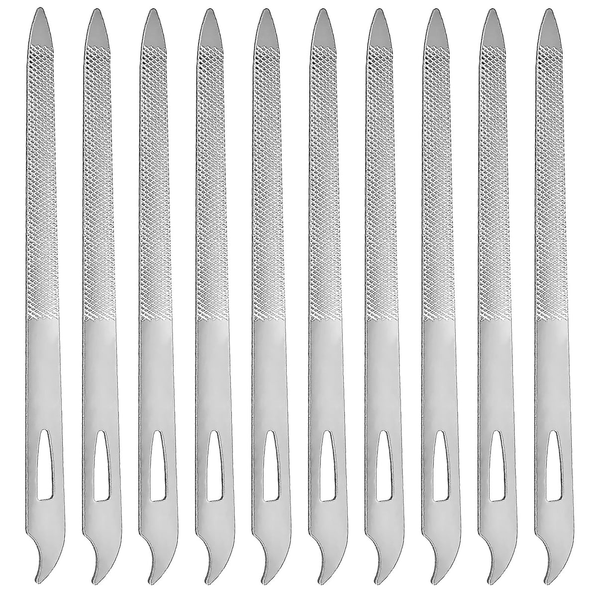 10-Pack Stainless Steel Nail Files with Curved Pointed Tip for Natural & Artificial Nails