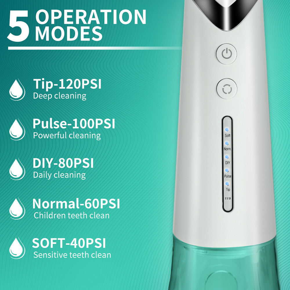 Rechargeable Cordless Dental Water Flosser with 5 Tips, 300ml Tank & Travel Design