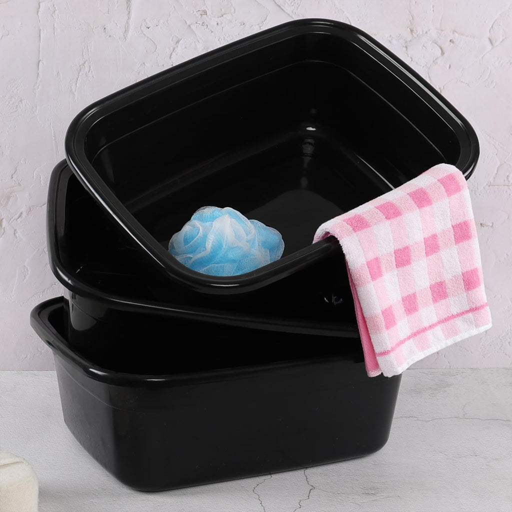 16 Quart Plastic Wash Basins Set - Rectangular Dishpans for Kitchen Laundry