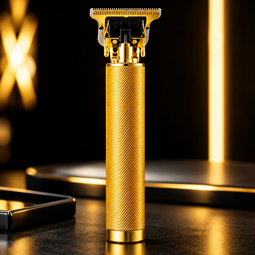 Cordless Beard Trimmer with T-Blade and Gold Finish - USB Rechargeable Men’s Grooming