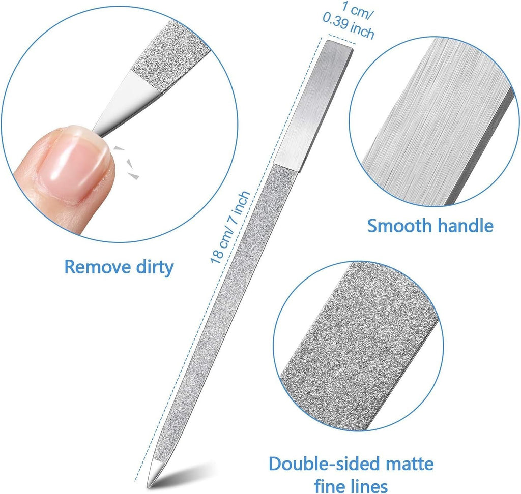 Stainless Steel Diamond Nail File Set - Double-Sided Manicure Tools, Reusable & Washable