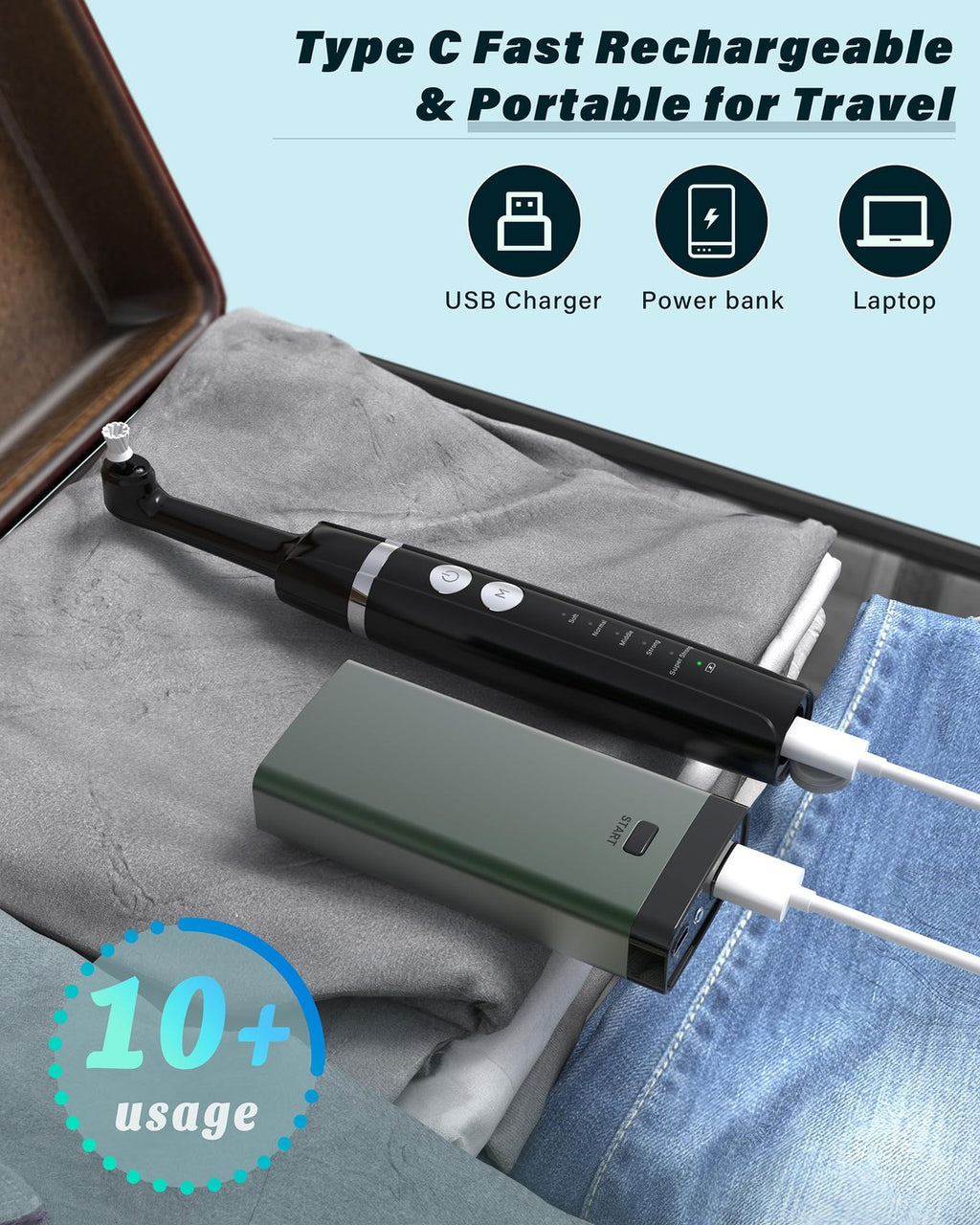 Rechargeable Kit with Polisher and LED Light, 5 Replaceable Heads