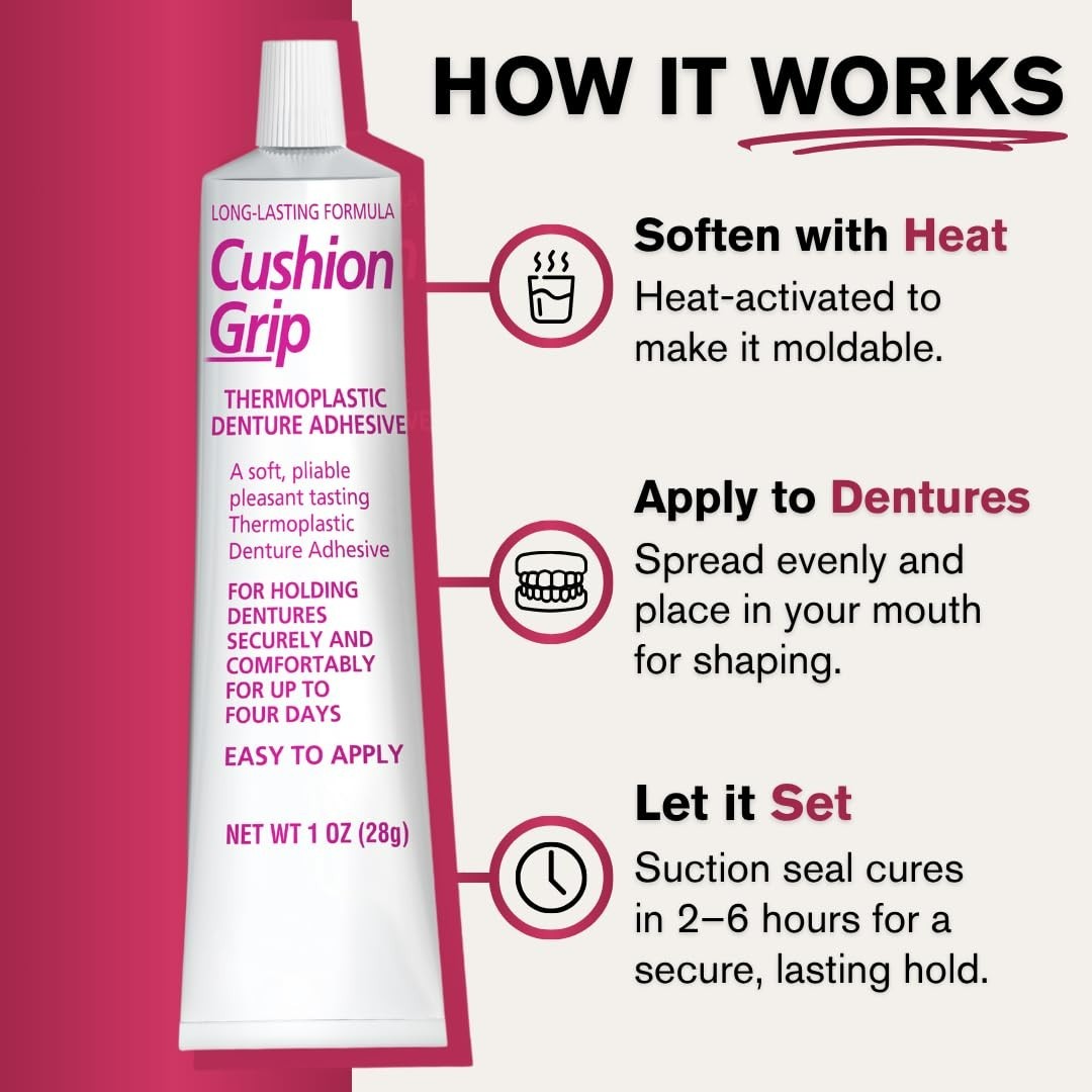 Denture Adhesive Gel Waterproof Zinc-Free Soft Cushion 1 Oz