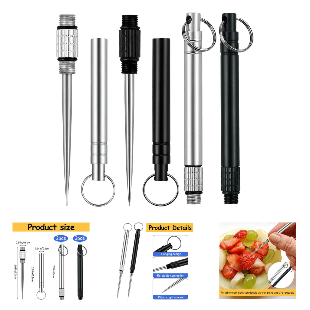 Mini Titanium Reusable Metal Toothpick Set with Stainless Steel Holder - Portable & Hygienic