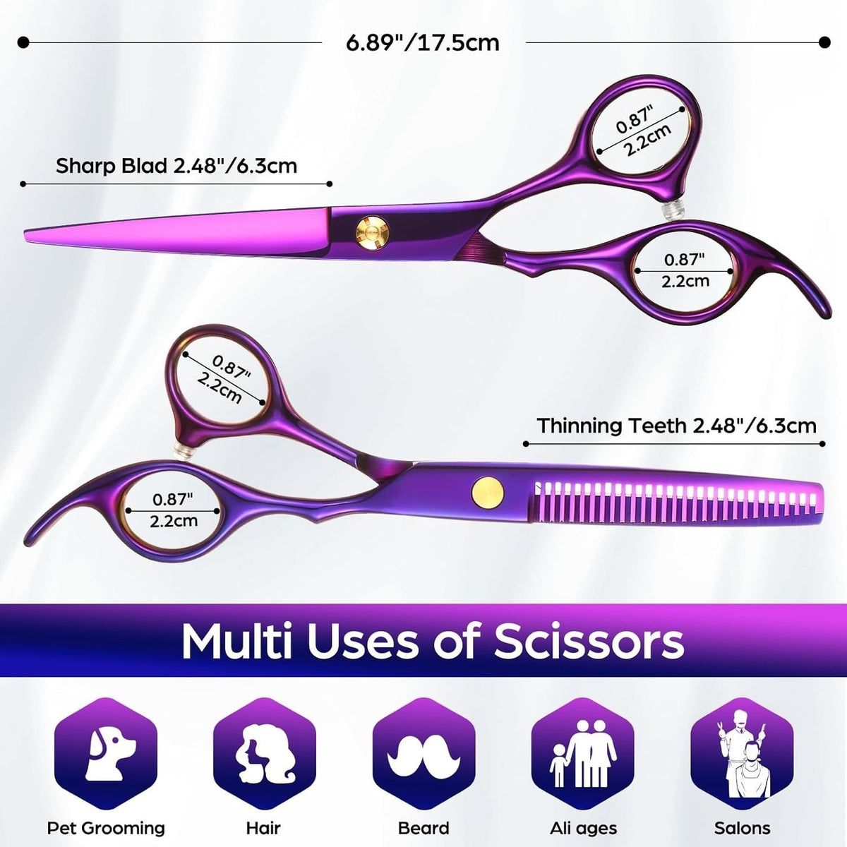 Professional Hair Cutting Scissors Set with Thinning & Styling Tools - 6.89 Inches
