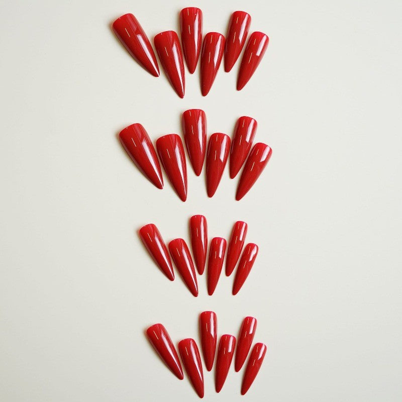 48Pcs Bright Red Long Stiletto Press-On Nails for Manicure - Solid Color