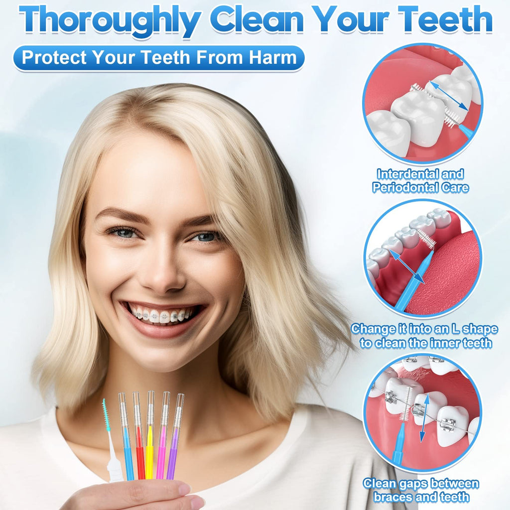 Interdental Brushes for Braces - 300 Pack Multi-Size Oral Care Set