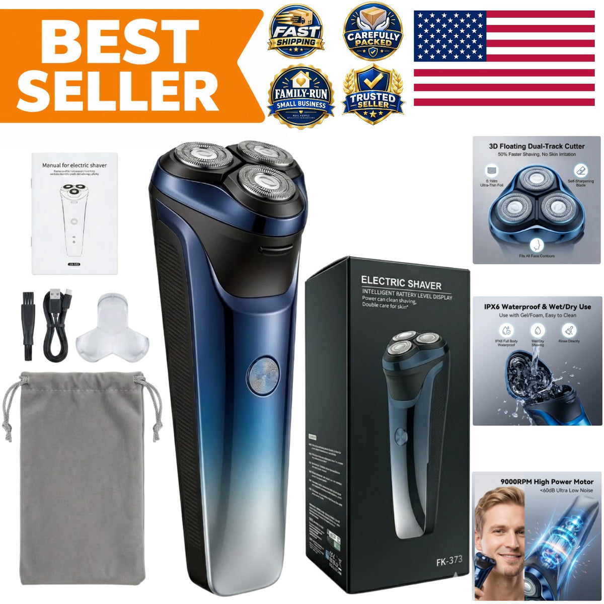 Men's Wet & Dry Electric Shaver with Pop-up Trimmer - USB-C Rechargeable