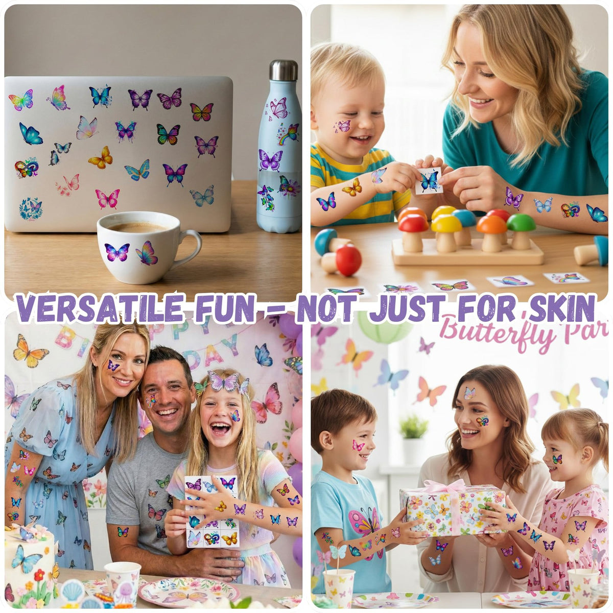 96Pcs Butterfly Temporary Tattoos - Medium, Safe Non-Toxic Pre-Cut Stickers