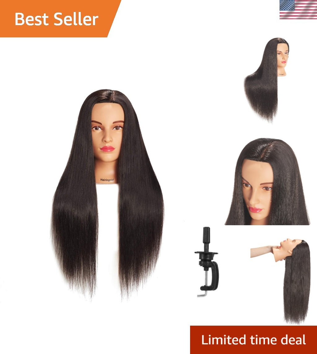 Cosmetology Training Head with Synthetic Hair & Clamp for Hair Styling Practice