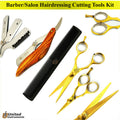 Professional Barber Hair Cutting Shears Razor & Comb Set - Gold & Black