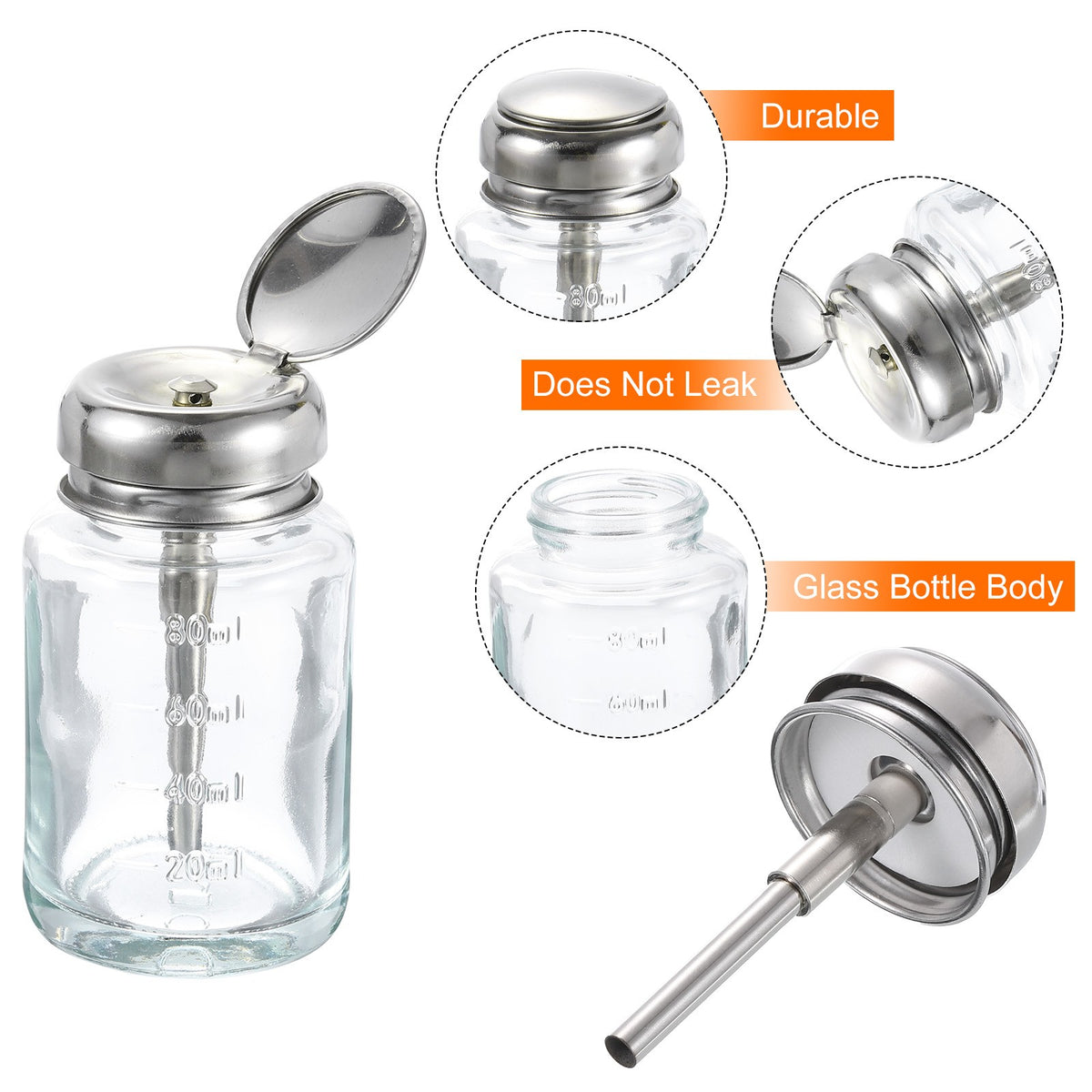 2Pcs 80ML Glass Pump Dispenser Bottles for Alcohol, Toner & Makeup Remover