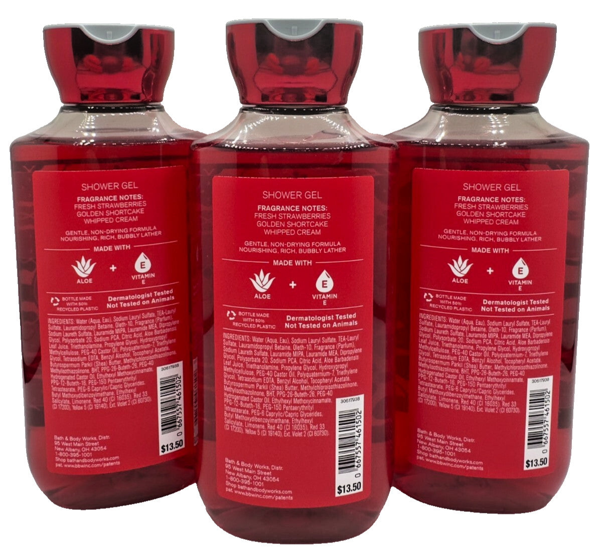 Bath & Body Works Strawberry Pound Cake Shower Gel Set - 3 Bottles, 10 oz Each