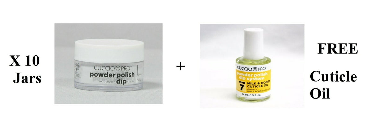Cuccio Pro Dipping Powder Nail Polish Set - 10 Jars White 0.5oz + Free Gift