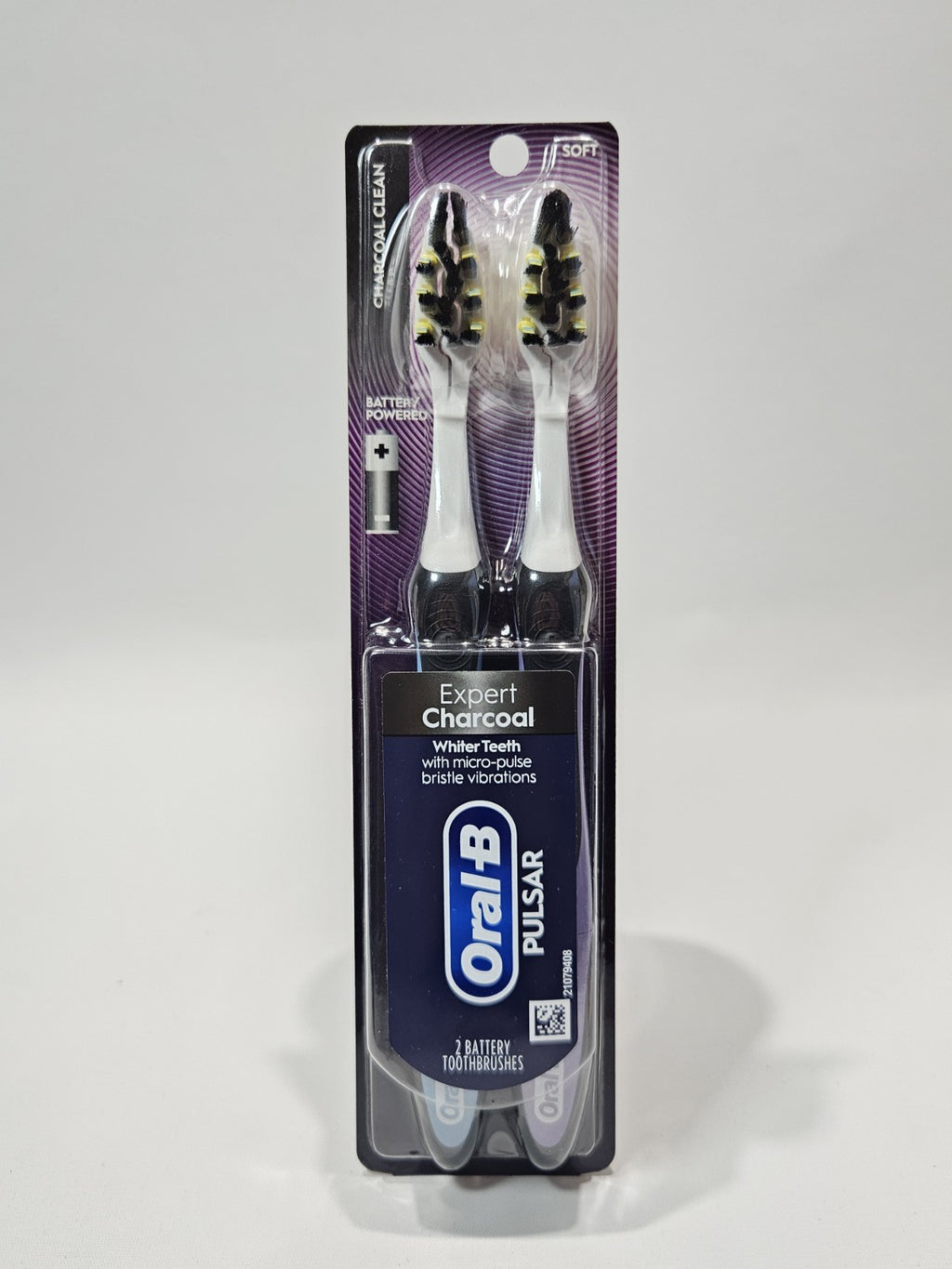 Vibrating Charcoal Toothbrush with 2 Batteries - Soft Bristle Oral Care