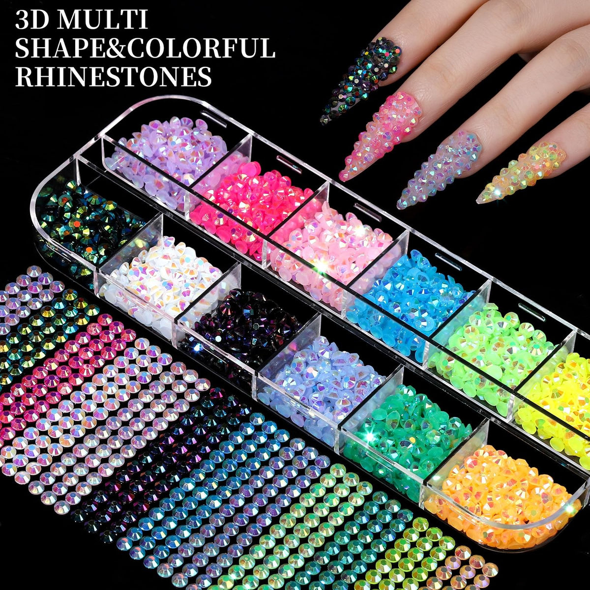 Nail Charms and Rhinestones Kit with 8 Varieties for Nail Art