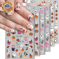 Halloween Nail Art Stickers Set - 6 Sheets with Pumpkin Ghost Skeleton Designs