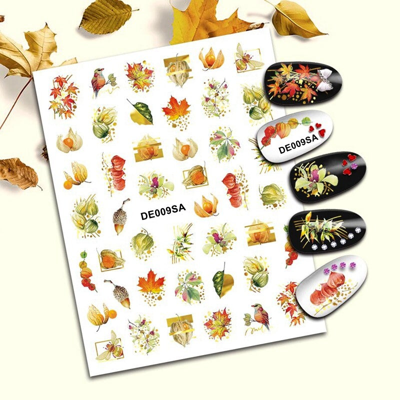 Autumn Leaf Maple Nail Stickers Fall Leaves Bird Nail Art Decals Set - Multiple Variants