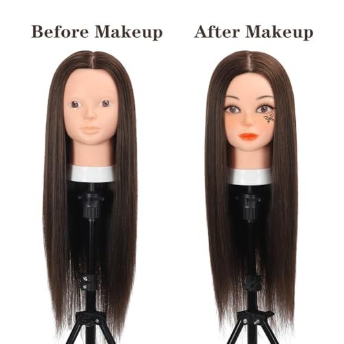 26-Inch Mannequin Head with 80% Human Hair for Hair & Makeup Practice