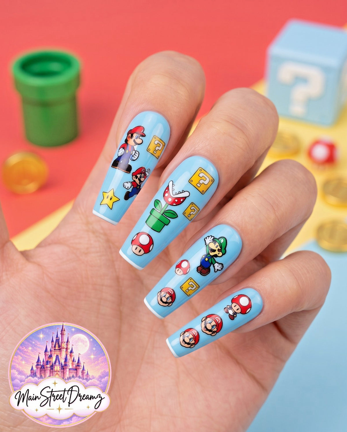 3D Mario Bros Character Nail Stickers for Nail Art - Kids & Teen Manicure