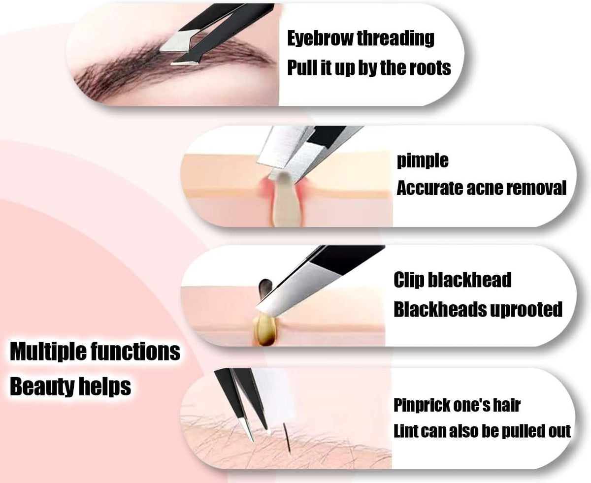 Professional Facial Hair Removal Tweezers Kit - Stainless Steel & Anti-Skid Coating
